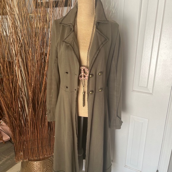 Green Dragon Trench Military Style Double Breasted Army Green Studded Star SizeL - Picture 9 of 16